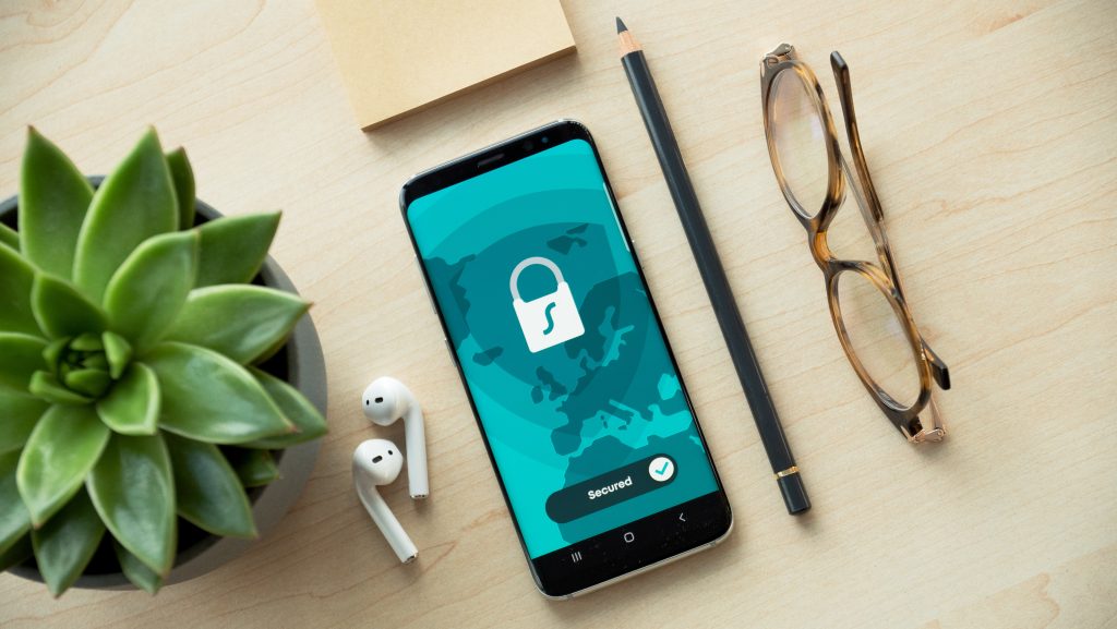 Image of smart phone with lock on the screen